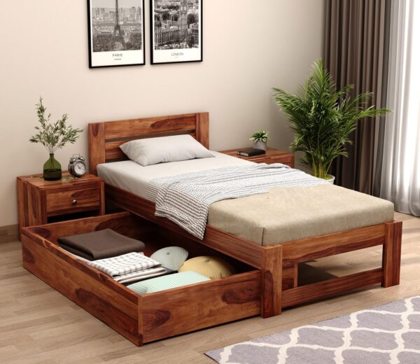 Ferrovilla Donzon Single Sheesham Wood Bed with Drawer Storage for Bedroom - Image 5