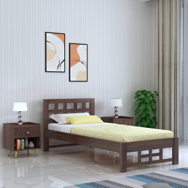 Ferrovilla Lukas Dark Single Sheesham Wood Bed for Bedroom