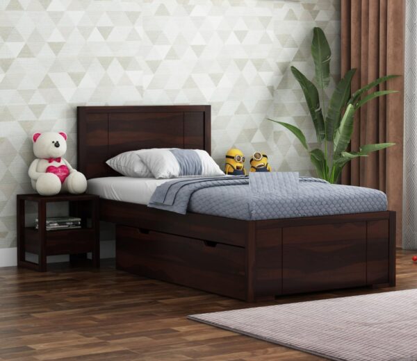 Ferrovilla Werol Dark Single Sheesham Wood Bed with Drawer Storage for Bedroom