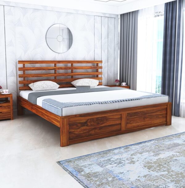 Ferrovilla Linson Queen Size Sheesham Wood Bed for Bedroom