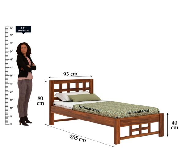 Ferrovilla Lukas Dark Single Sheesham Wood Bed for Bedroom - Image 2