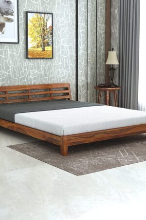 Ferrovilla Queen Size NS 7 Sheesham Wood Low Floor Bed for Bedroom