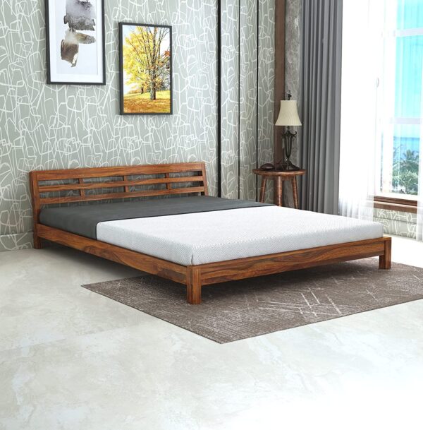 Ferrovilla King Size NS 5 Sheesham Wood Low Floor Bed for Bedroom