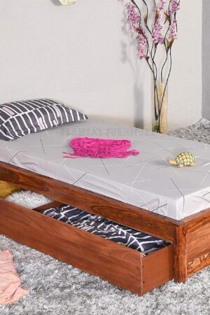 Ferrovilla WS3 Single Sheesham Wood Low Floor Bed with Drawer Storage for Bedroom