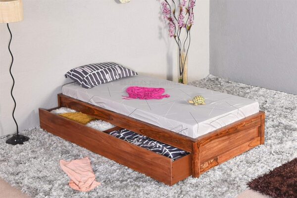 Ferrovilla WS3 Single Sheesham Wood Low Floor Bed with Drawer Storage for Bedroom