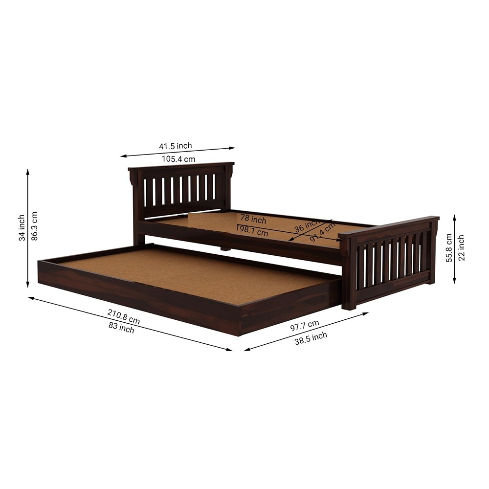 Ferrovilla Muis Trundle Single Solid Sheesham Wood Bed for Bedroom with 2 Years Warranty - Image 2