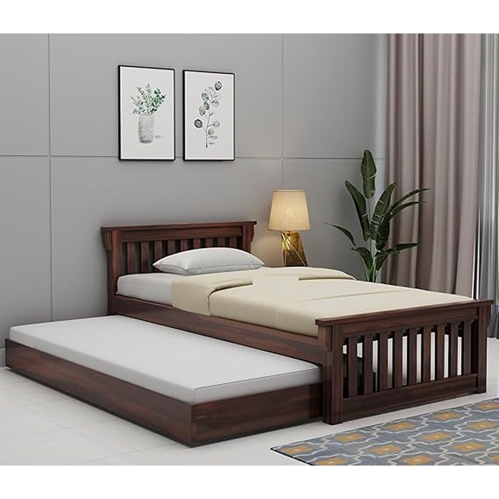 Ferrovilla Muis Trundle Single Solid Sheesham Wood Bed for Bedroom with 2 Years Warranty